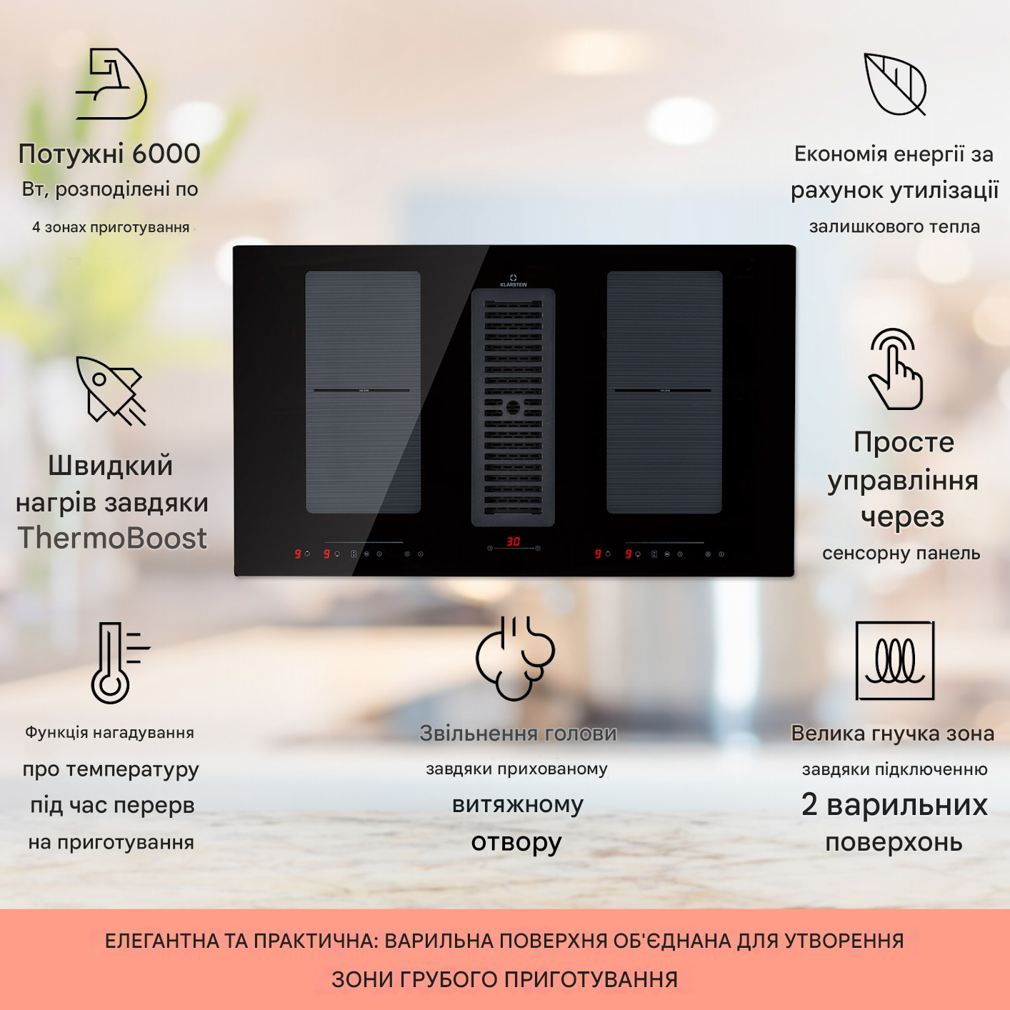 Індукційна плита з витяжкою Full House Down Air System Klarstein (10039858) - фото 5 Індукційна плита з витяжкою Full House Down Air System Klarstein (10039858) - фото 5