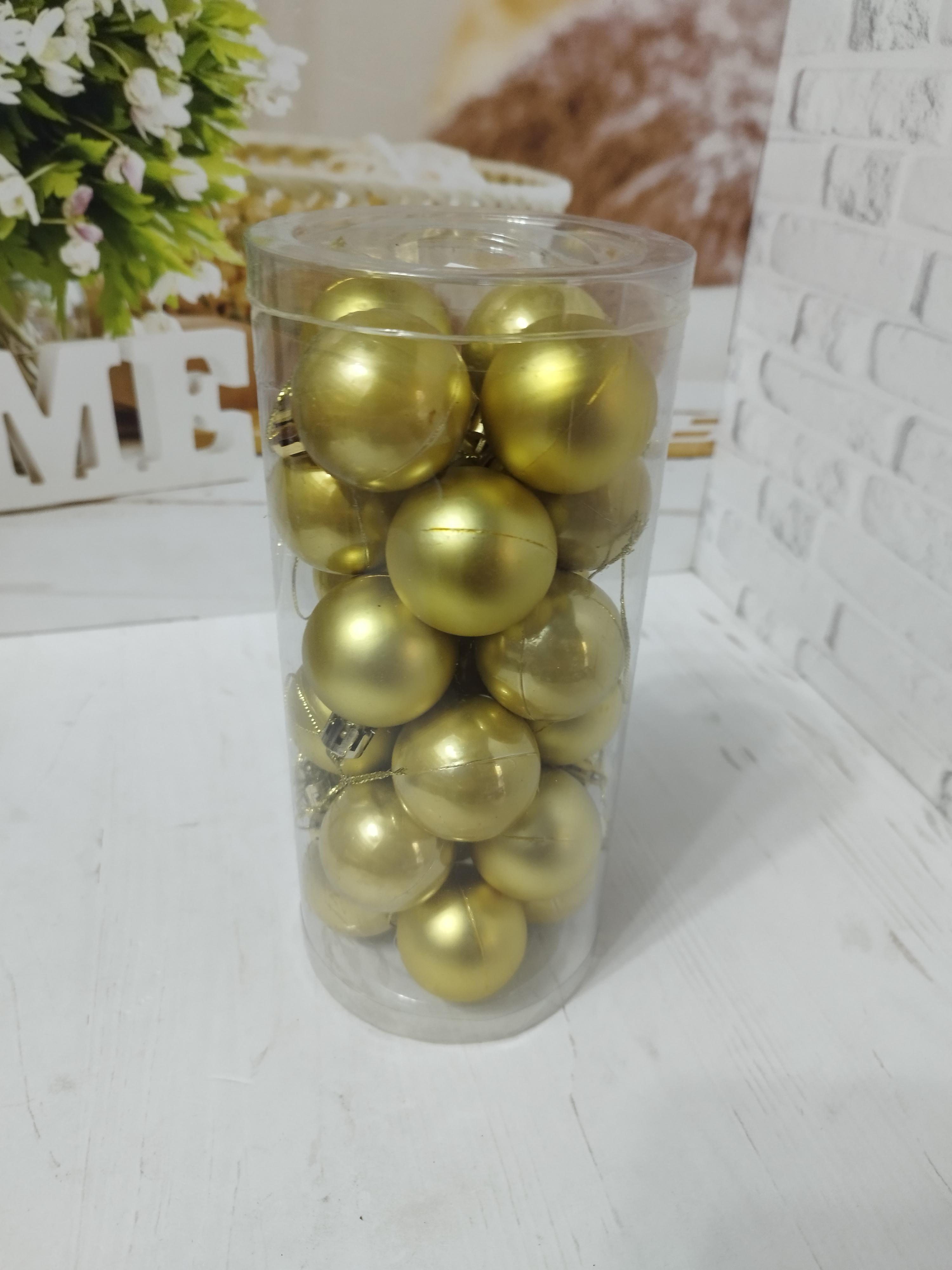 Набор новогодних шаров на елку пластиковых 4 см 24 шт. Золотистый (LS9004-5) - фото 1