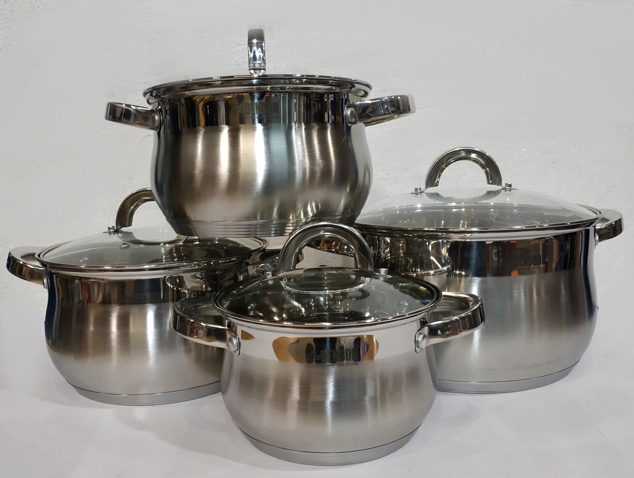 Набор кастрюль из нержавеющей стали 8 предметов Benson (BN-210) - фото 4 Набор кастрюль из нержавеющей стали 8 предметов Benson (BN-210) - фото 4