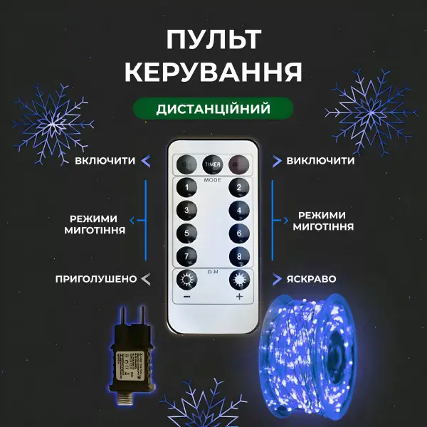 Гирлянда нить для декора GarlandoPro Роса с пультом от сети 2000 LED 200 м Синий (147-107-2000L200MWBL) - фото 11 Гирлянда нить для декора GarlandoPro Роса с пультом от сети 2000 LED 200 м Синий (147-107-2000L200MWBL) - фото 11