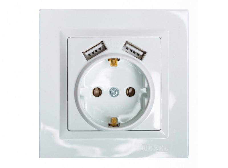 Розетка Luxel Jazz 9030 1-я с/з/2 USB Белый (00000038446)
