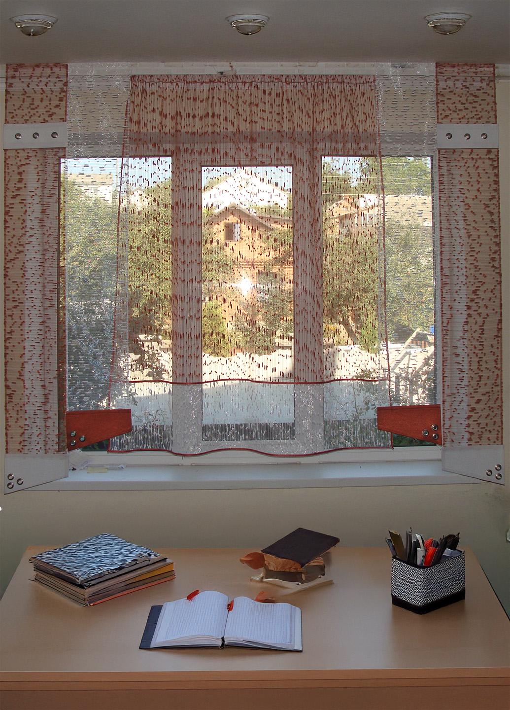 Комплект тюль до подоконника и панельные занавески Firanka Дождик карниз 200 см Терракотовый (79_3к)