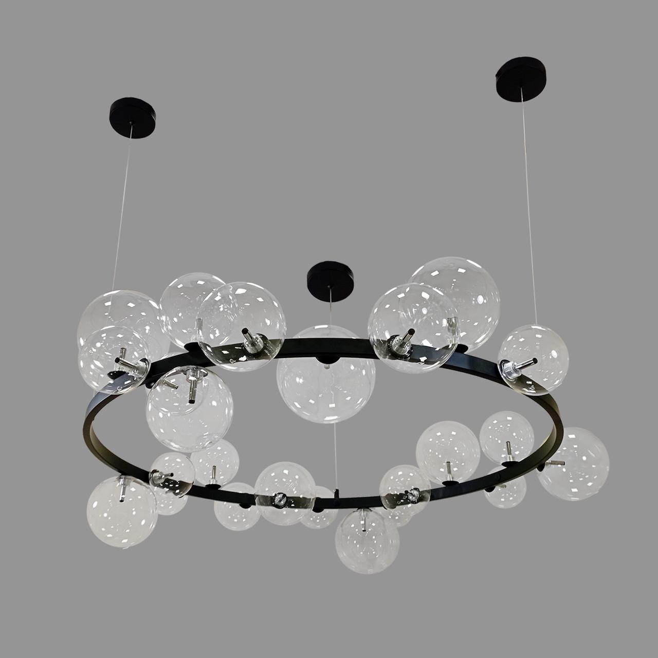 Люстра Bubbles кругла з кульок на 24 лампи 120 см Чорний (918-LP267-24 BK+CL)