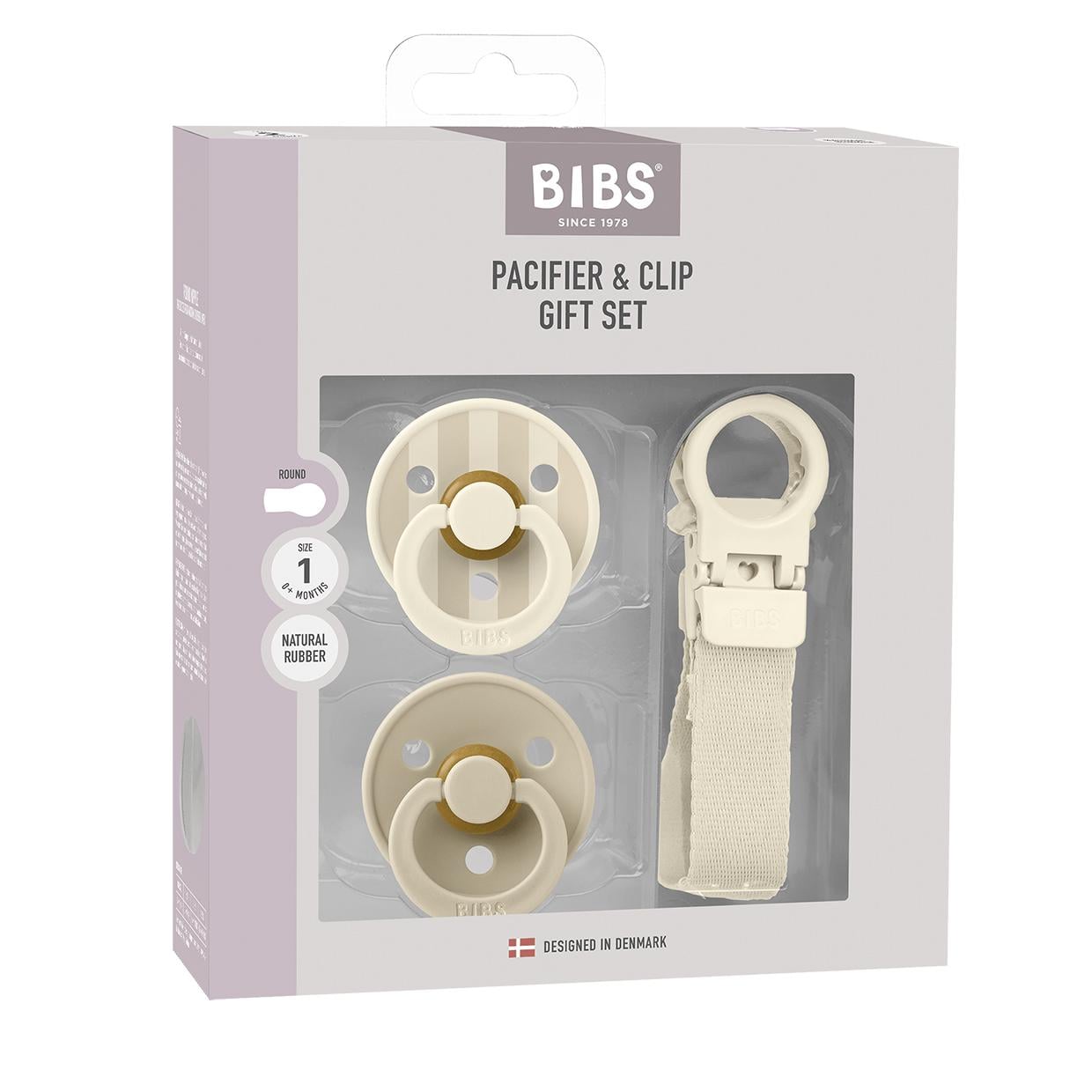 Подарочный набор пустышек и держателя Bibs Ivory