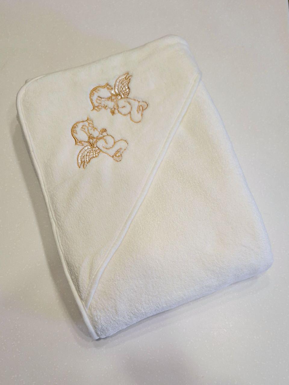 Крыжма Koloco с капюшоном микрофибра 110х110 см Кремовый с золотом (1055)