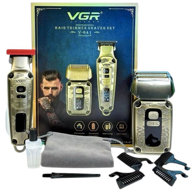 Машинка для стрижки та шейвер VGR V-641 2в1 акумуляторна з насадками (25030918)