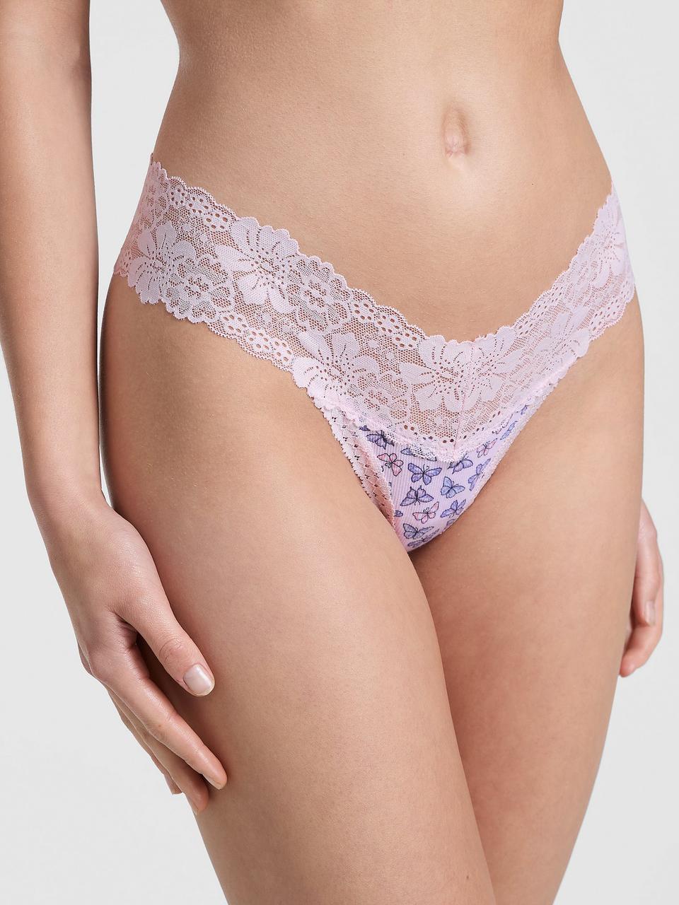 Трусики женские Victoria's Secret Wink Lace-Trim Thong S Розовый (7391839127021)