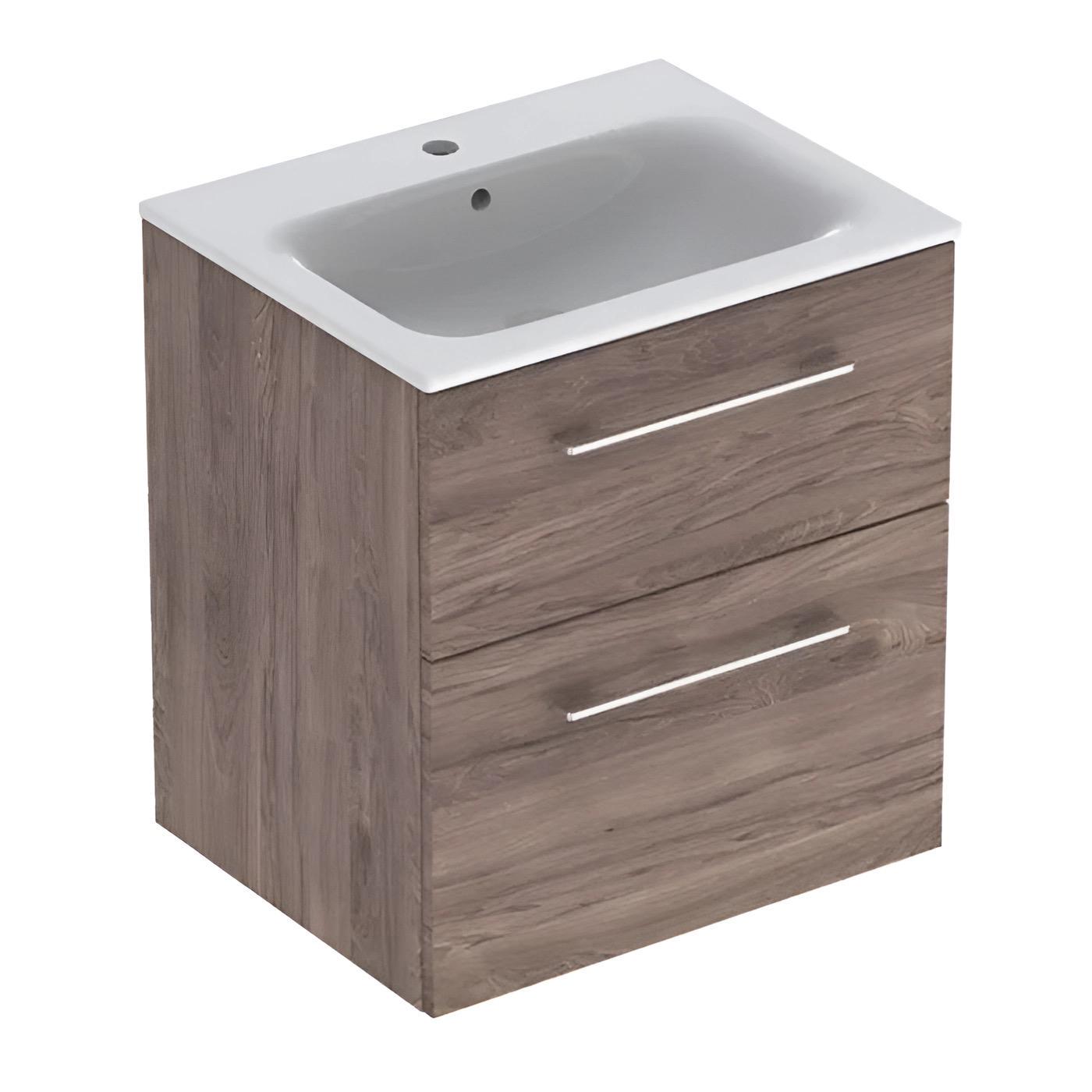 Тумба для ванної кімнати підвісна Geberit Selnova Square з умивальником Горіх темний (501.206.00.1/500.994.00.1)