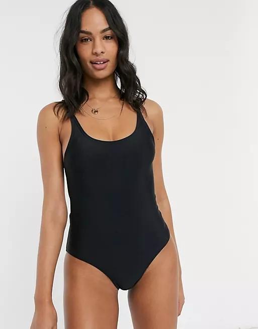 Суцільний купальник Asos 10083 зі шнурівкою на спинці S р. 42 Чорний
