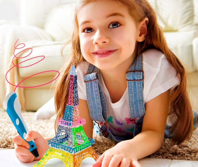 Ручка 3D для рисования 3D Pen 2 и пластик с трафаретами 50 м Голубой - фото 8