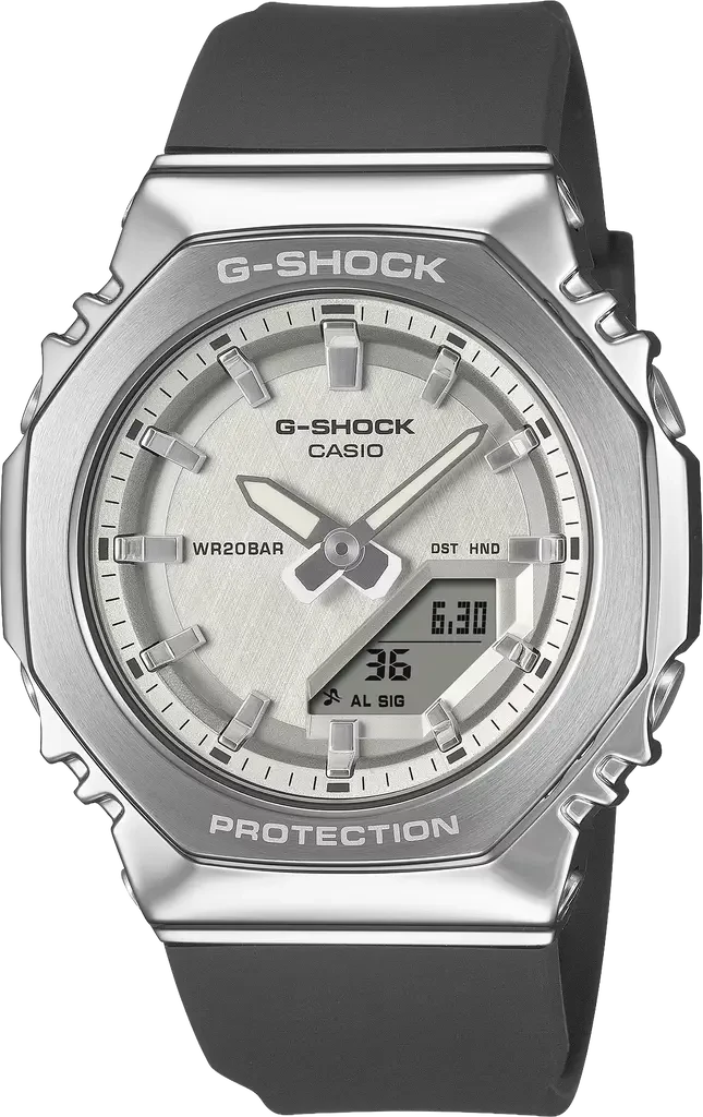 Наручний годинник жіночий Casio G-Shock GM-S2110-1A7ER ударостійкий з водозахистом 200 м та сріблястим циферблатом