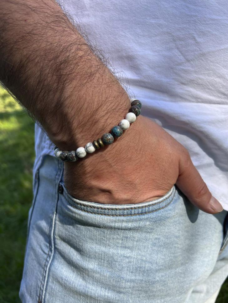 Браслет мужской из кахолонга и апатита (4982)