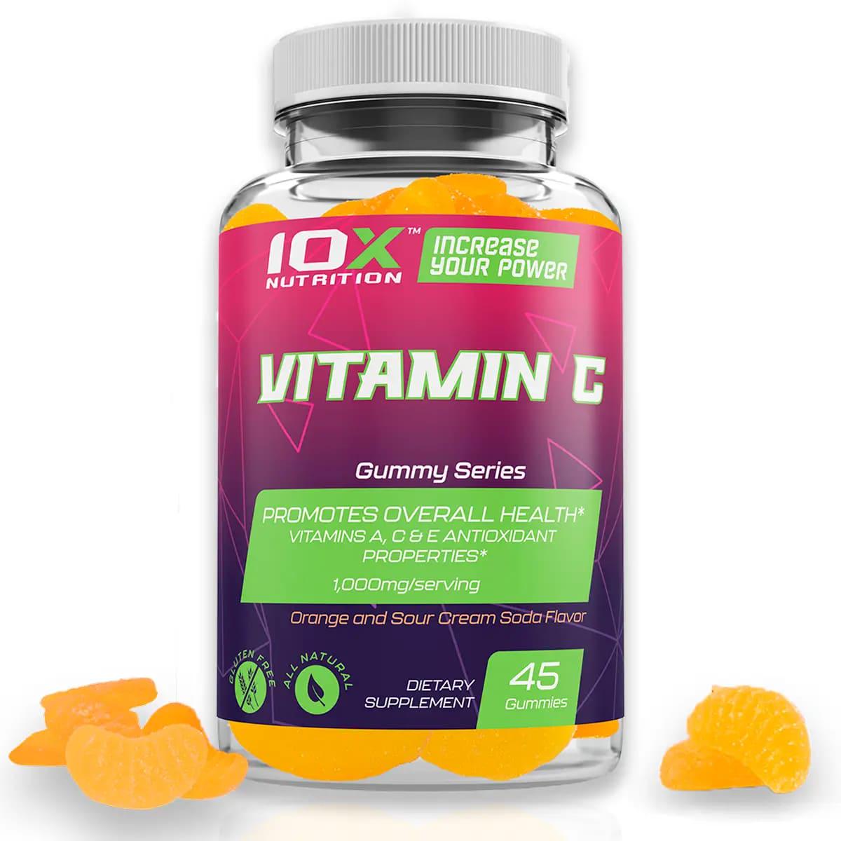 Витамин C для спорта 10XNutrition Vitamin C 1000 мг 45 Gummies Orange and Sour Cream Soda Flavor