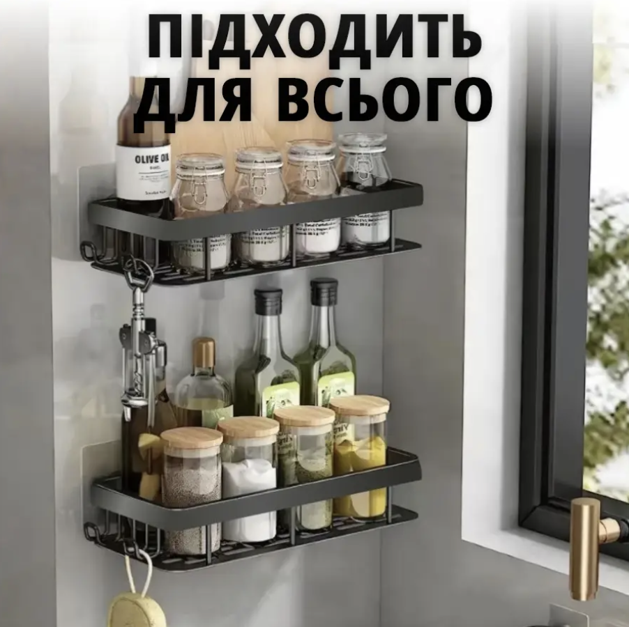 Полки в ванную комнату металлические на присосках с крючками 2 шт. Черный (Е500155) - фото 8