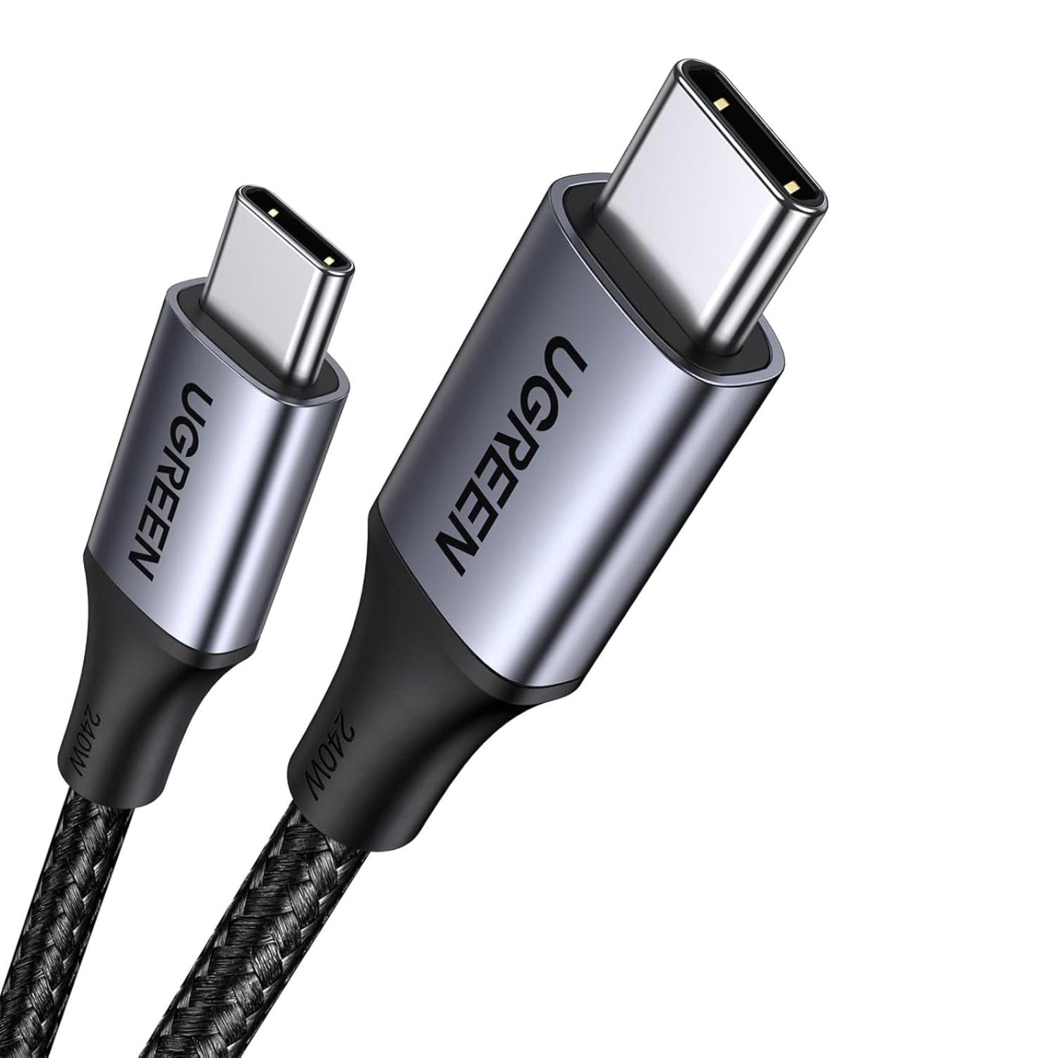Кабель UGREEN US535 USB-C-USB-C 1 м зарядка PD до 240 Вт USB 2.0 до 480 Мбит/с без видеовыхода в оплетке Темно-серый (15311)