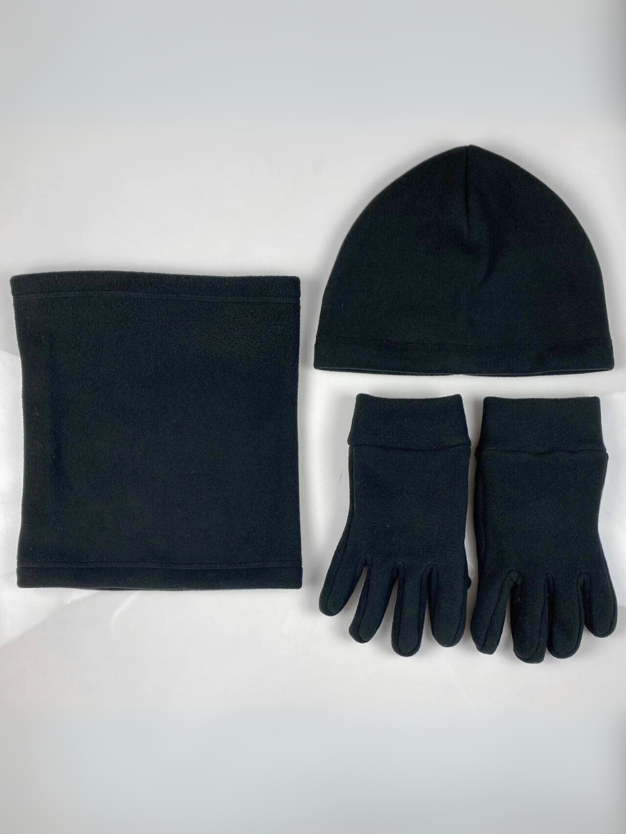 Комплект зимовий флісовий 3в1 шапка/баф /рукавички one size унісекс Чорний (8199445300) - фото 4 Комплект зимовий флісовий 3в1 шапка/баф /рукавички one size унісекс Чорний (8199445300) - фото 4