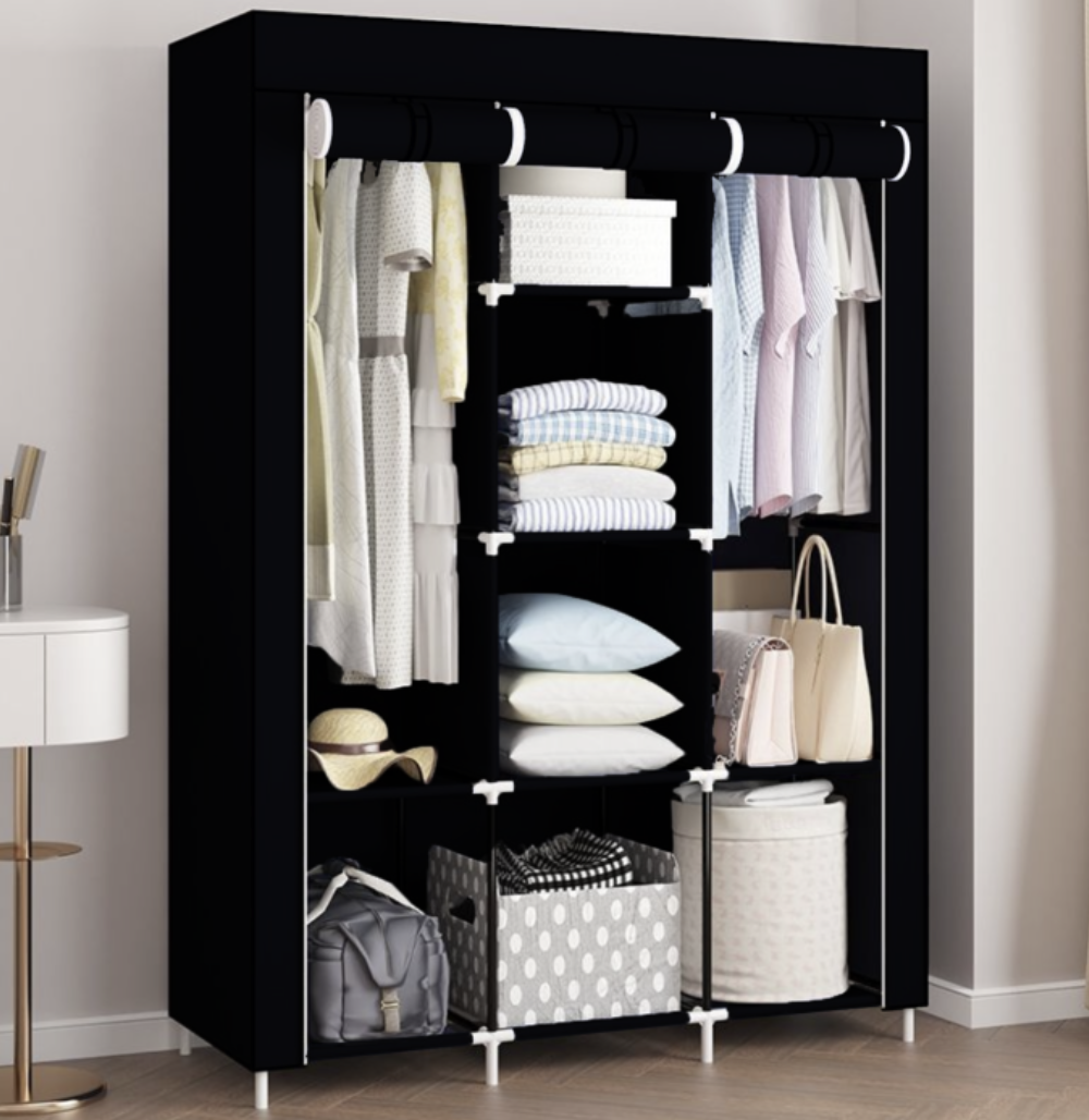 Шкаф тканевый сборной 3 секции 170x130x45 см Черный (Е500001Ч)