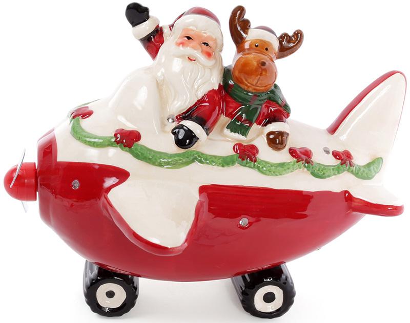 Новогодняя статуэтка Самолет Санты музыкальная с led-подсветкой 25,5х22х20 см (BD-827-427)