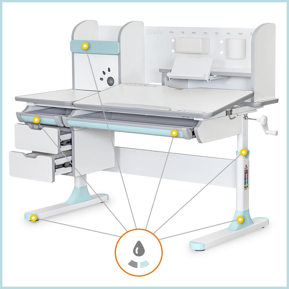 Парта шкільна ергономічна дитяча трансформер Mealux Hamilton Multicolor з полицею Білий/Блакитний (BD-680 W/G MC+BL з полицею) - фото 2