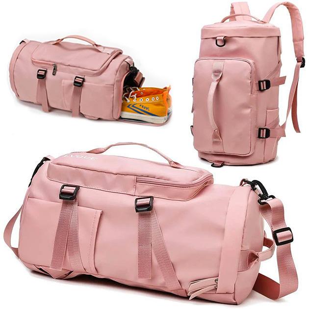 Спортивная сумка женская с отделом для обуви дорожная из нейлона 30 л Розовый - фото 11