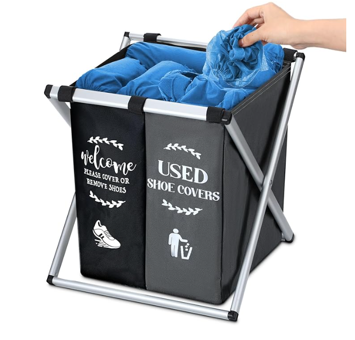 Кошик для брудної білизни складаний з 2 відсіками Чорно-білий