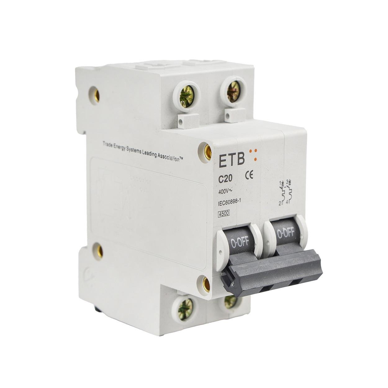 Автоматический выключатель TESLA ETB C20 2-полюсный 400В (132) Автоматический выключатель TESLA ETB C20 2-полюсный 400В (132)
