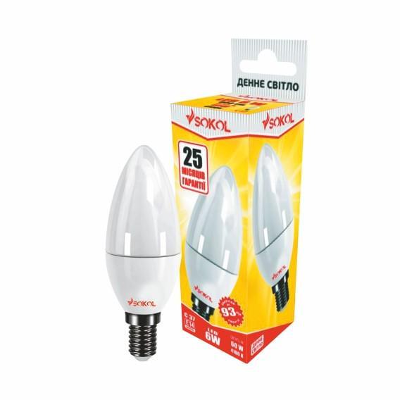 Светодиодная лампа Sokol свеча 6W 220В E14 4100К (9.1.1.86732) - фото 1 Светодиодная лампа Sokol свеча 6W 220В E14 4100К (9.1.1.86732) - фото 1