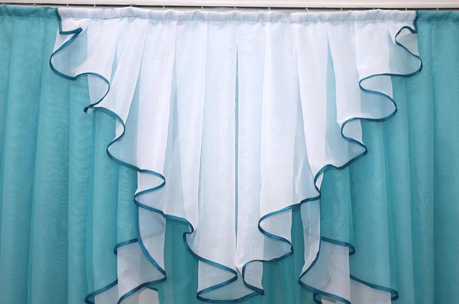 Шторки на кухню шифон 150х150 см Лазурний/Білий (022к) - фото 4