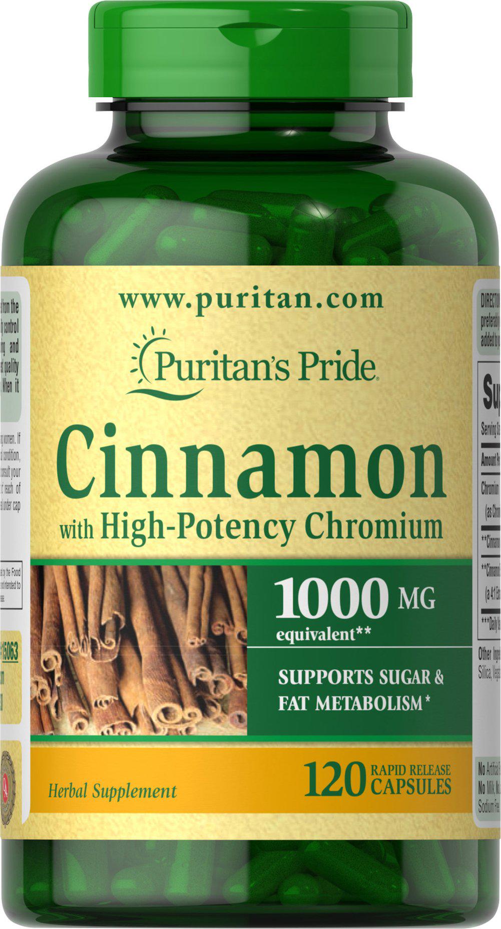 Комплекс для профилактики диабета Puritan's Pride Cinnamon Complex with High Potency Chromium 1000 мг 120 Caps