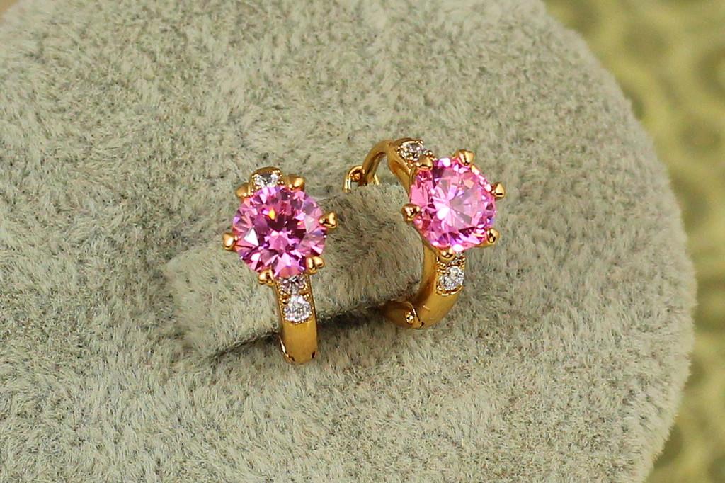 Серьги детские Xuping Jewelry глобус с розовым камнем 1,2 см Золотистый (2420842299)