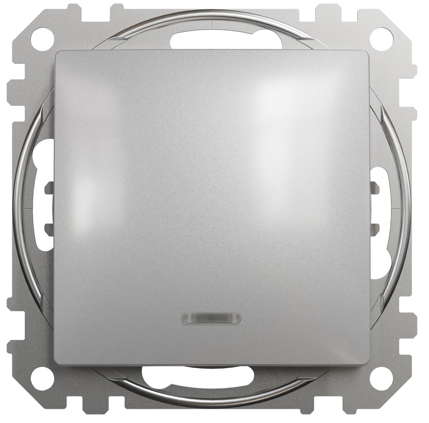 Выключатель одноклавишный с синей подсветкой SCHNEIDER Sedna Design Алюминий (00000023768)