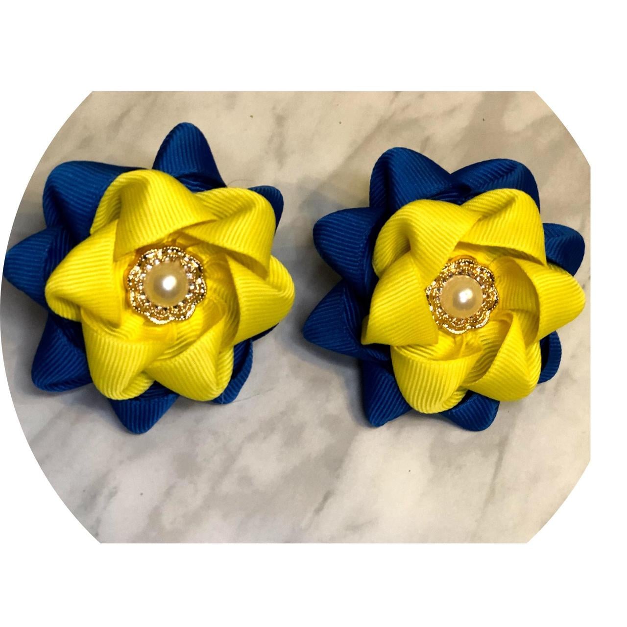 Бантики детские на резинке D7 см 2 шт. Сине-желтый (10698)