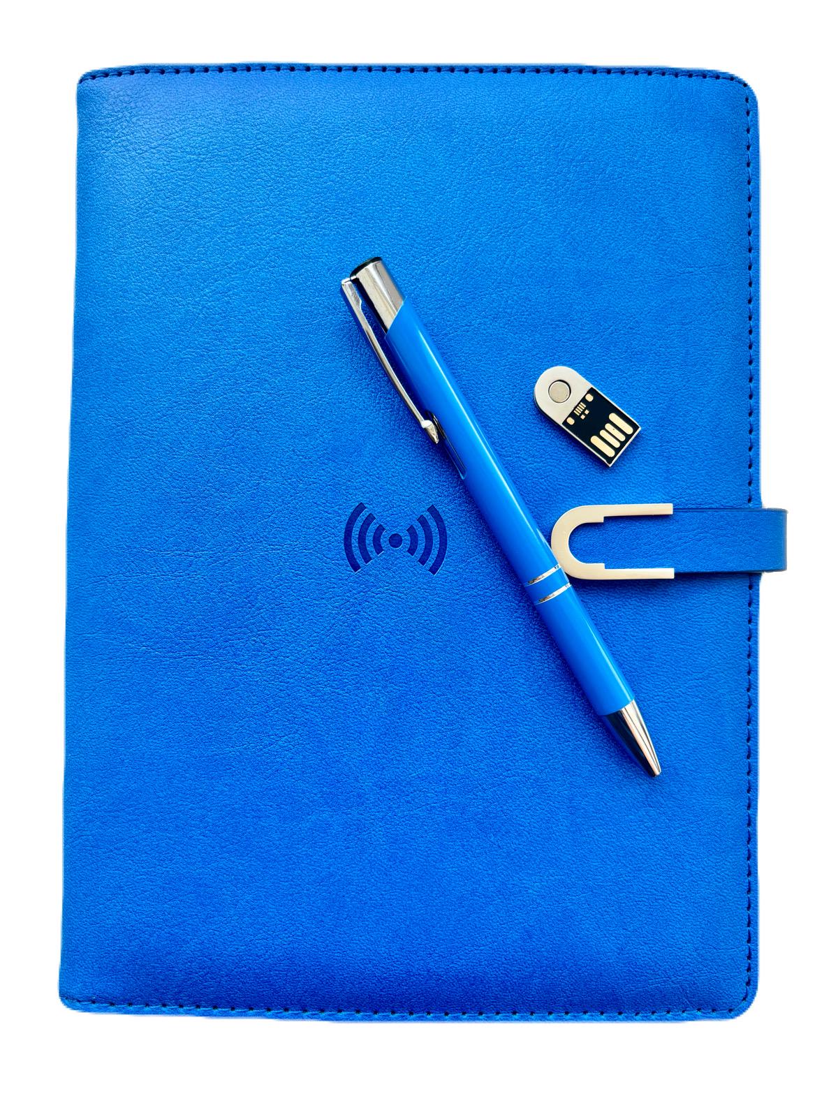 Блокнот-щоденник AB tech Colorful з бездротовою зарядкою/Power Bank та USB flash 16 Gb Світло-синій