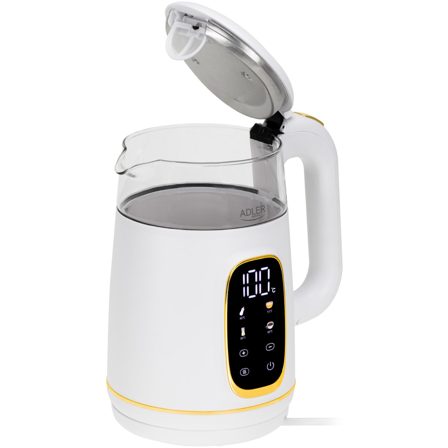Электрочайник Adler AD 1305 стеклянный с установкой температуры 2200 Вт 1,7 л White/Gold (AD1305WG) - фото 3