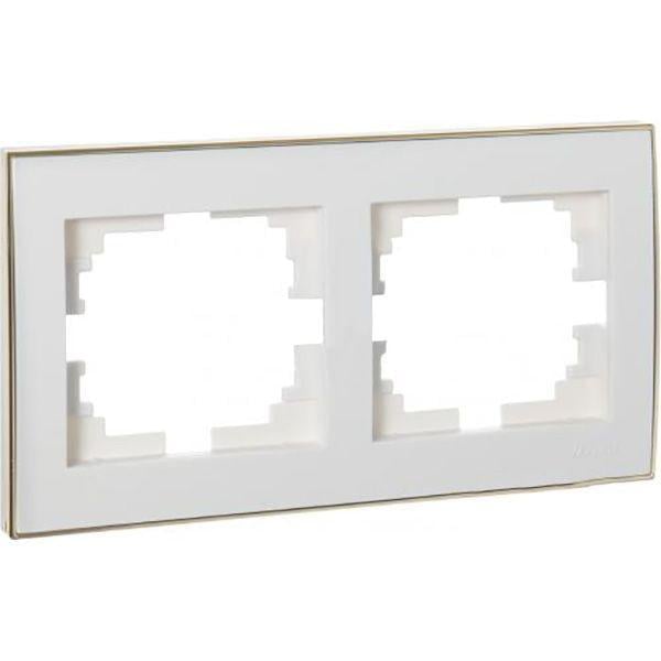 Рамка 2-местная горизонтальная Lezard Rain с боковой вставкой Белый/Золотой