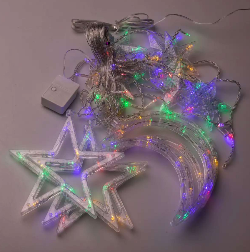 Гирлянда-штора Луна и звезды размер 3х0,9 м 12 фигур Разноцветный - фото 4 Гирлянда-штора Луна и звезды размер 3х0,9 м 12 фигур Разноцветный - фото 4