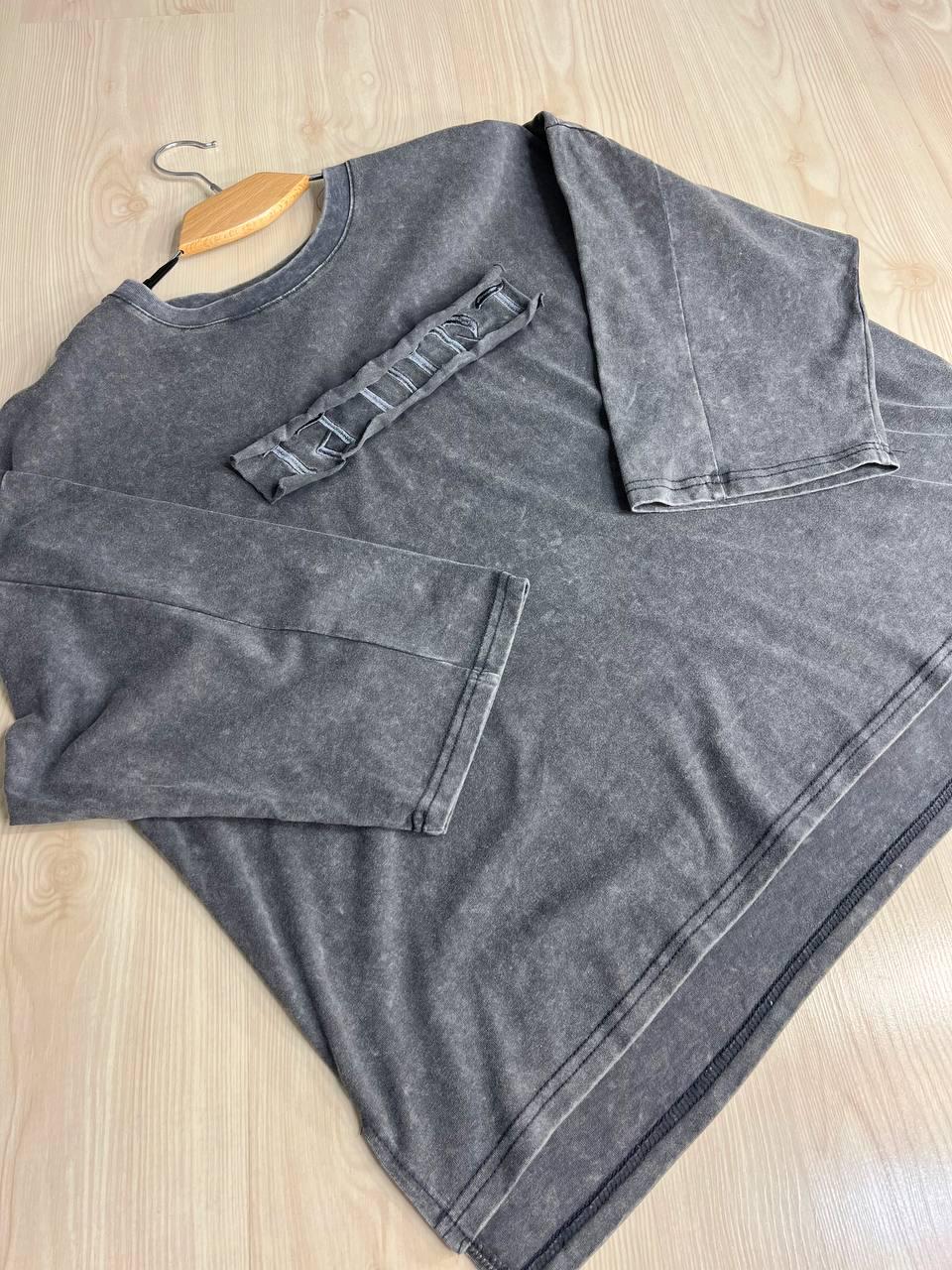 Футболка жіноча A-N 26029 широка варена тай дай довгий рукав 3\4 з вишивкою попереду OS Сірий (4015) - фото 4 Футболка жіноча A-N 26029 широка варена тай дай довгий рукав 3\4 з вишивкою попереду OS Сірий (4015) - фото 4