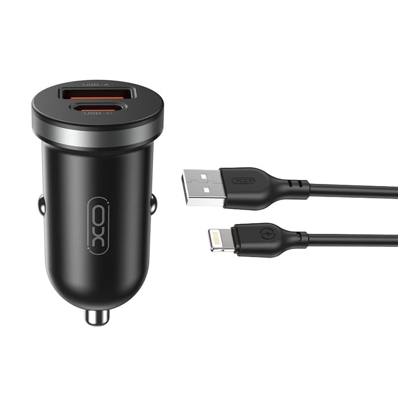 Зарядное устройство автомобильное XO CC56 Plastic mini 30W Lightning кабель Черный (XO-CC56+L-black)