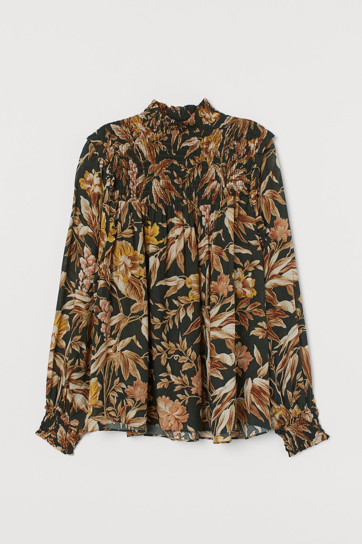Блуза H&M Цветы р. 42 Темно-зеленый (11037971640)