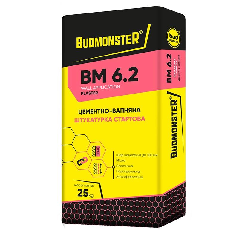 Штукатурка стартова BudmonsteR BM 6.2 цементно-вапняна 25 кг (87014)