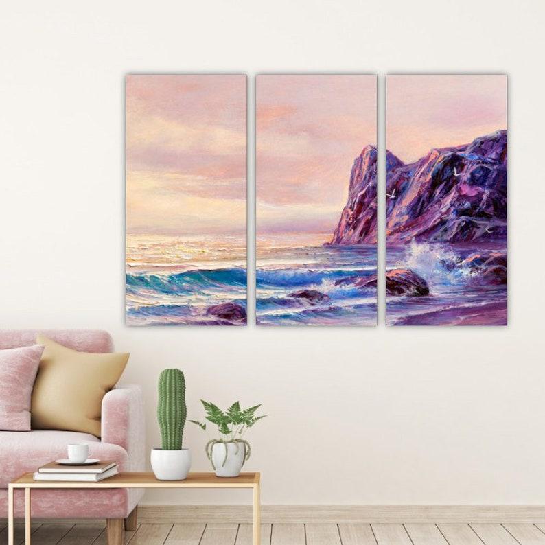 Модульная картина на холсте из трех частей KIL Art Скала у моря 78x48 см (M3_M_267)