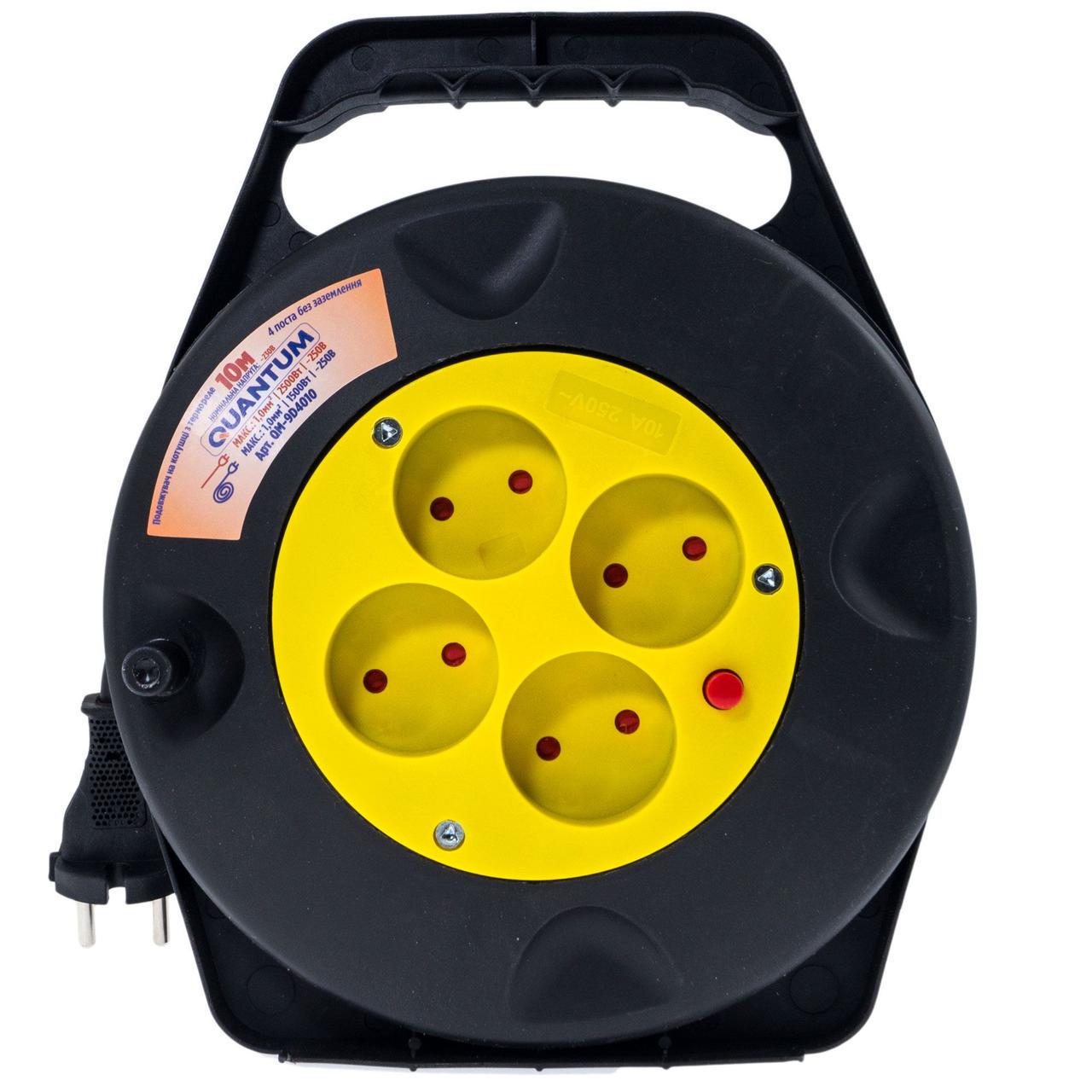 Удлинитель на катушке Quantum из термореле 4 розетки без заземления 10 м 2x1,0 10А 230 B 2500 Вт (удл10м) Удлинитель на катушке Quantum из термореле 4 розетки без заземления 10 м 2x1,0 10А 230 B 2500 Вт (удл10м)