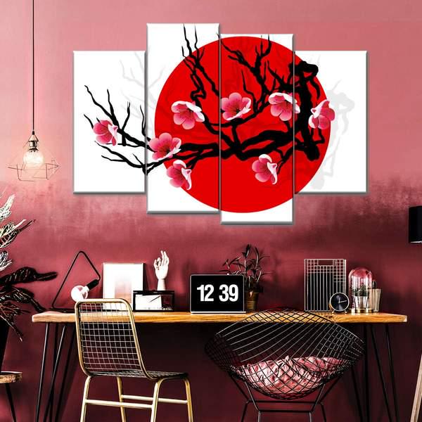 Модульная картина KIL Art Веточки Сакуры из четырех частей 129x90 см (M4_L_108)