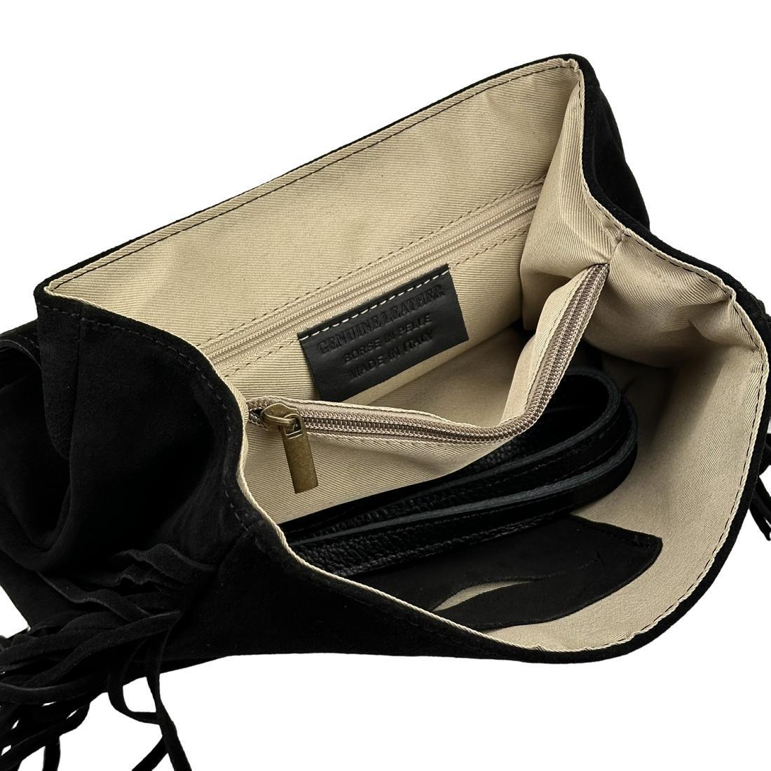 Жіноча сумка крос-боді Royal Bag F-IT-7858A замшеве з бахромою Чорний (8156) - фото 2