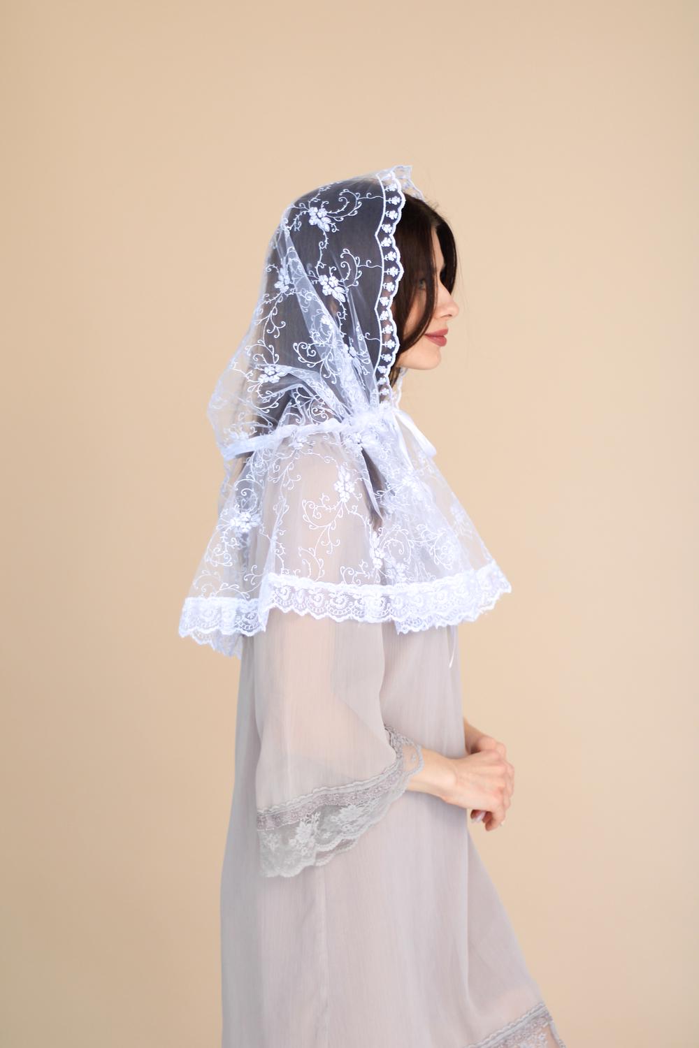 Палантин на голову для храму Білий (п011) - фото 2