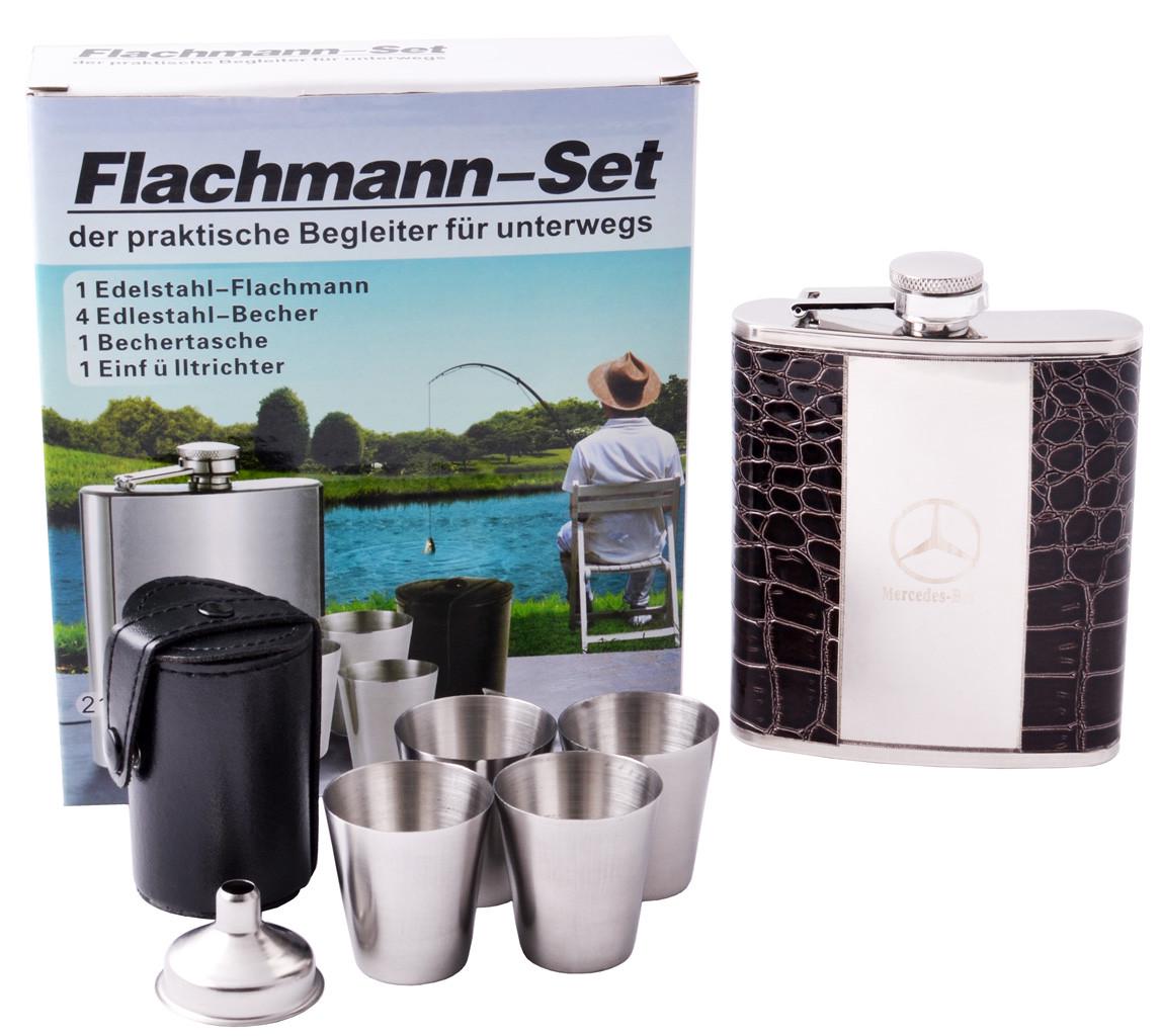 Набір фляга та 4 стопки Mercedes Type S 210 мл Нержавіюча сталь;Чорний