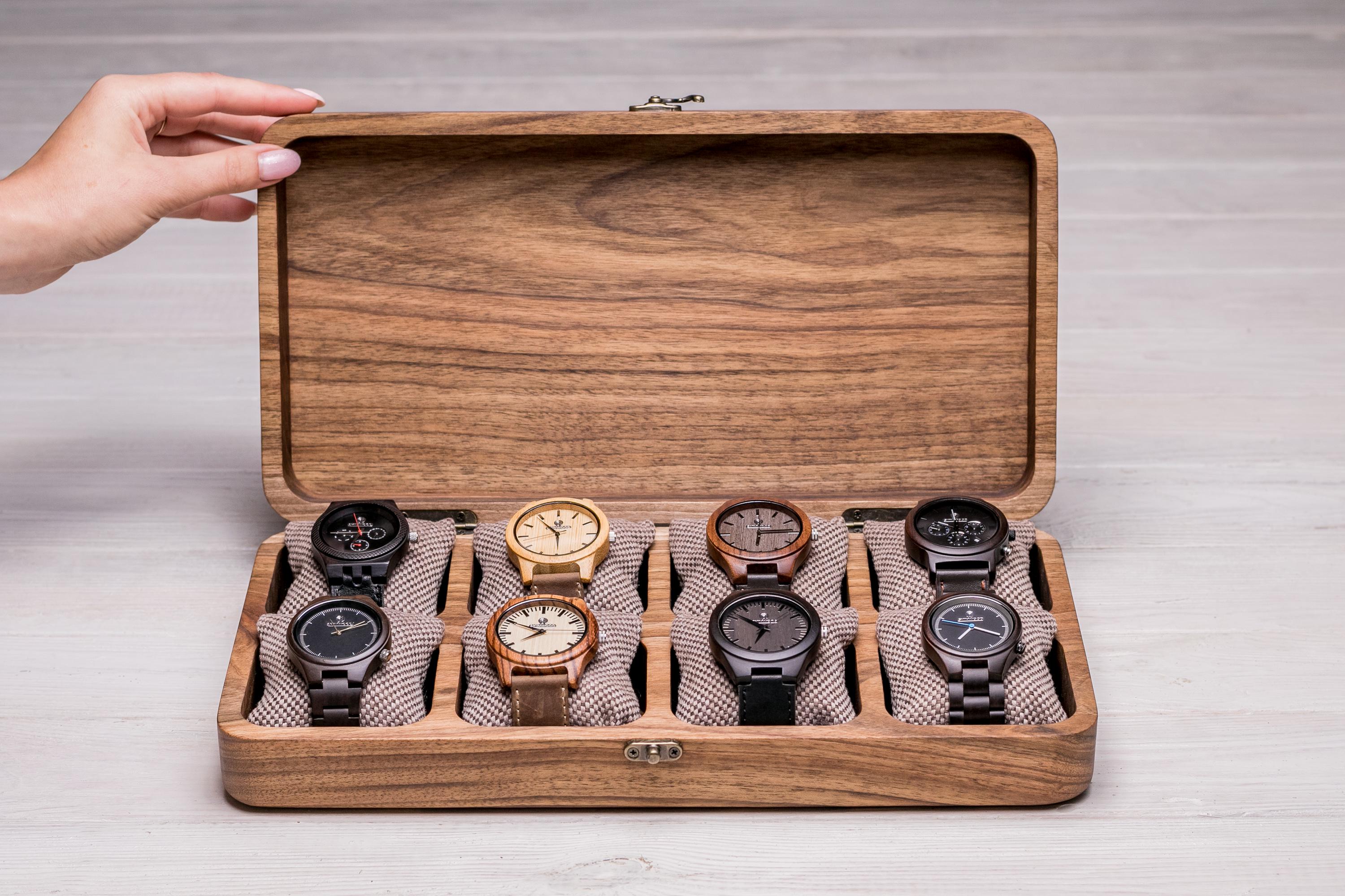 Коробочка деревянная EcoWalnut для 8 часов с подушечками и деревянной крышкой (EB-14.8.2) - фото 7