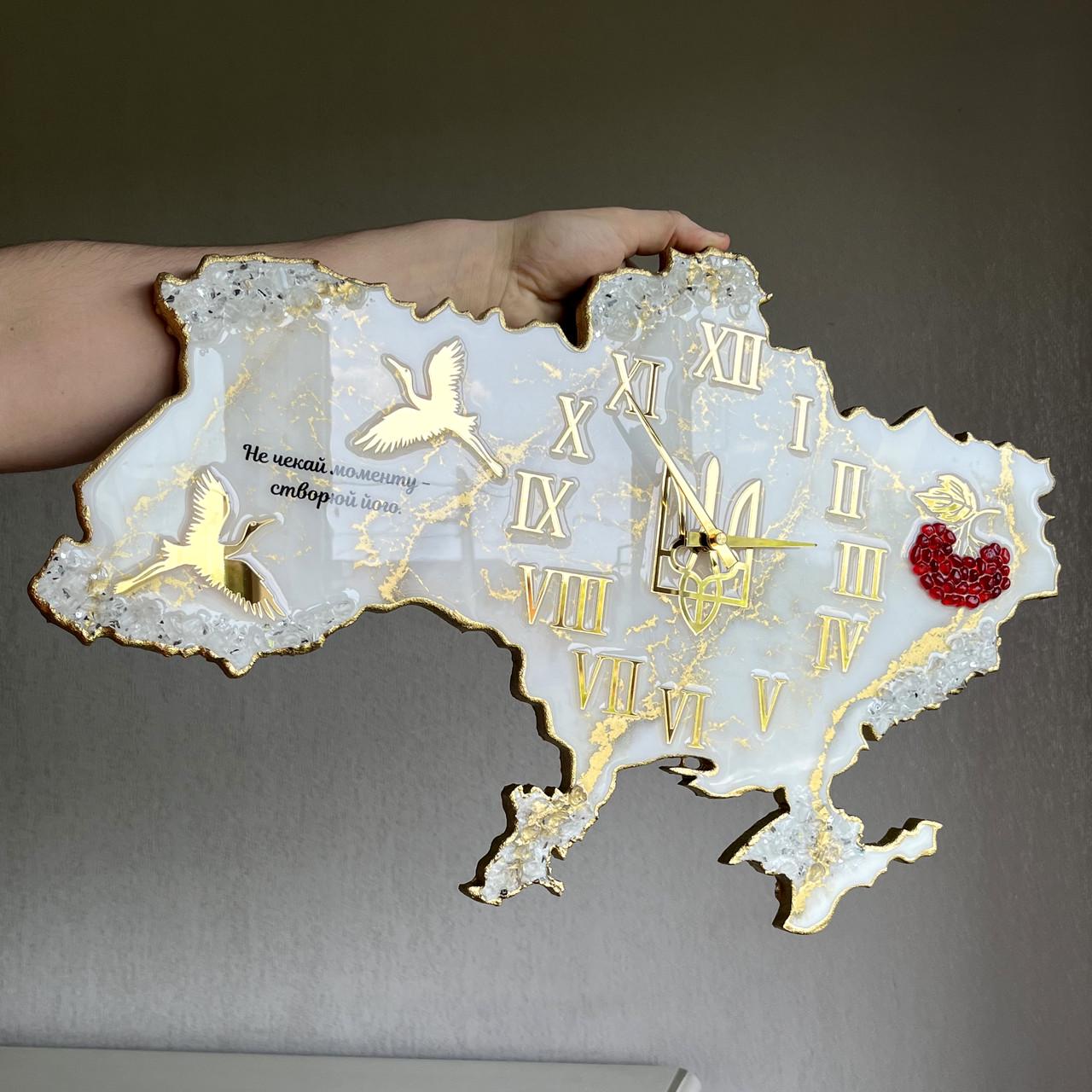 Часы настенные из эпоксидной смолы Карта Украины 110х71 см