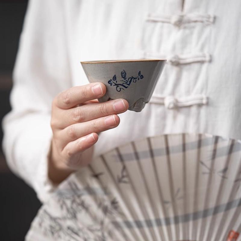 Сервіз для чаю дорожній Lesko 20240129 Гайвань керамічний з чохлом/підставкою та рушником 170 мл Gray/Blue (24366892) - фото 5