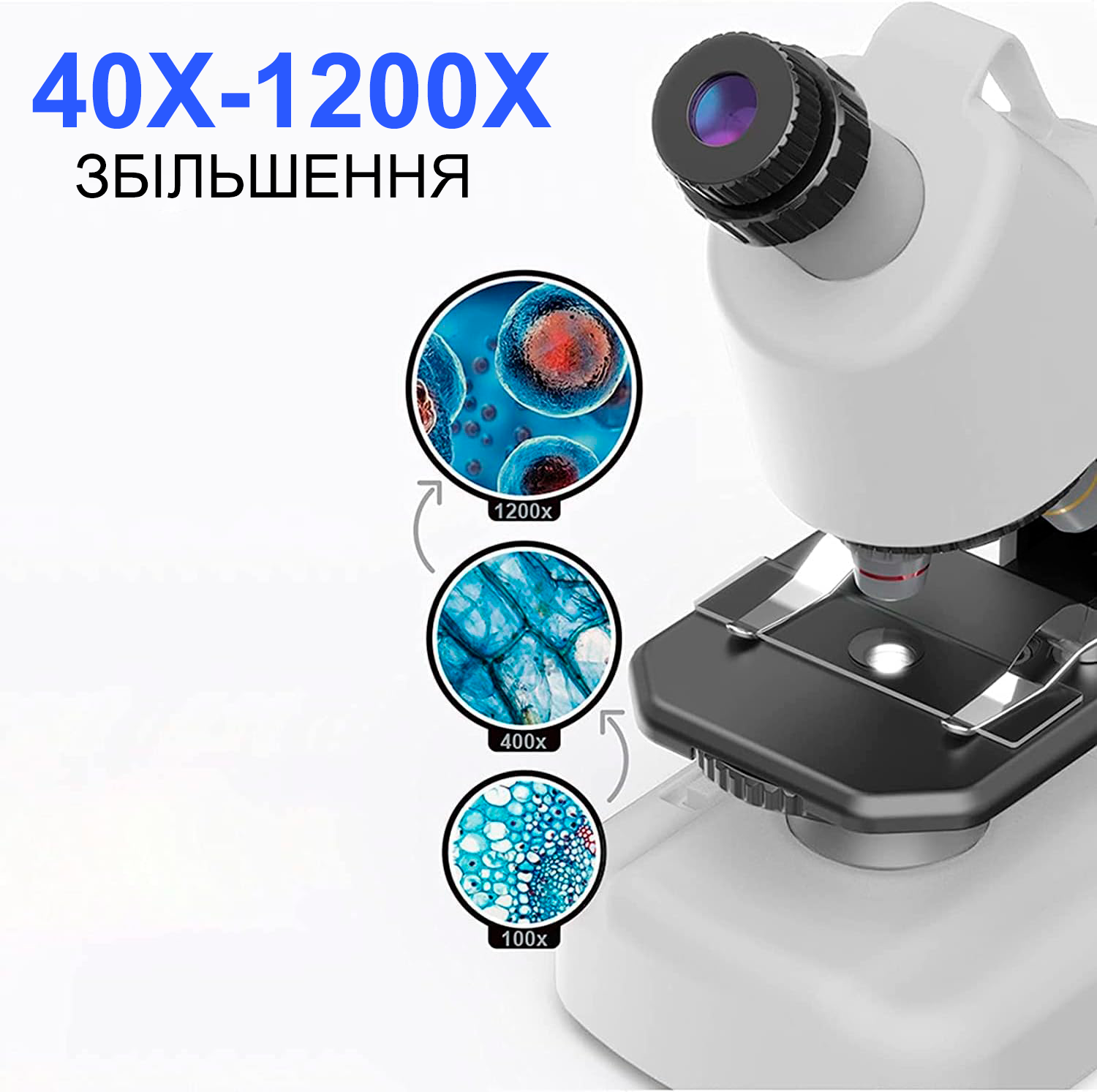 Микроскоп для ребенка OEM 1100A-1 2 с увеличением до 1200х Белый - фото 2